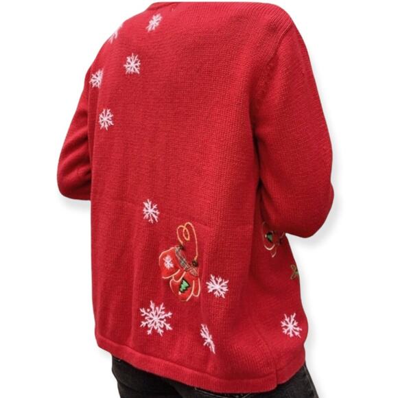 Vintage Ice Skating Christmas Sweater Small Y2K Holiday Cardigan Basic Editions - Picture 1 of 16